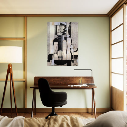 STILL LIFE WITH GUITAR 1913 - Juan Gris Brushed Aluminum Print - 70x100 cm / 28x40 inches | Juan Gris Aluminum Print | Juan Gris Prints