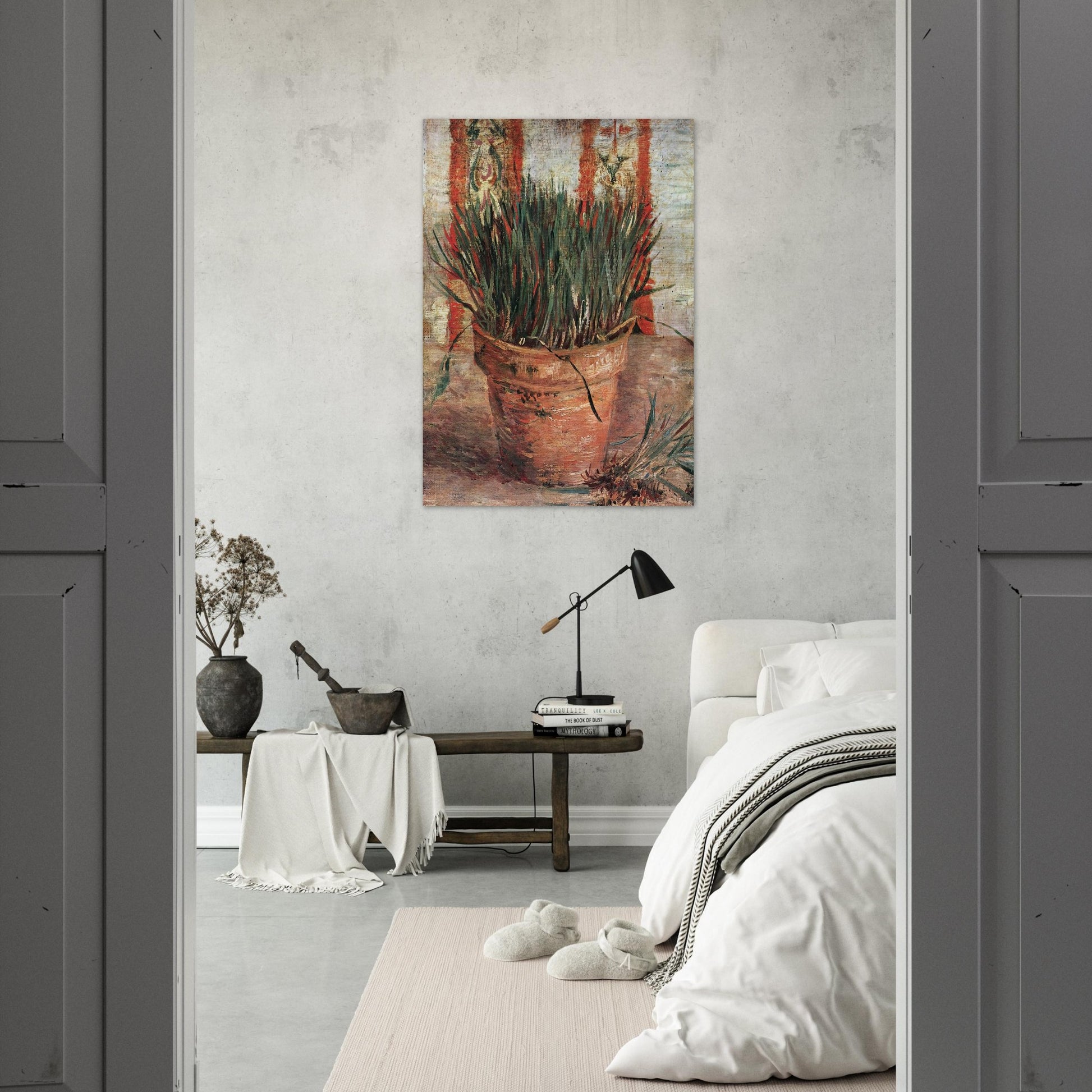 Flowerpot with Chives - Vincent van Gogh Brushed Aluminum Print - 70x100 cm / 28x40 inches | Vincent van Gogh Aluminum Print | Vincent van Gogh Prints