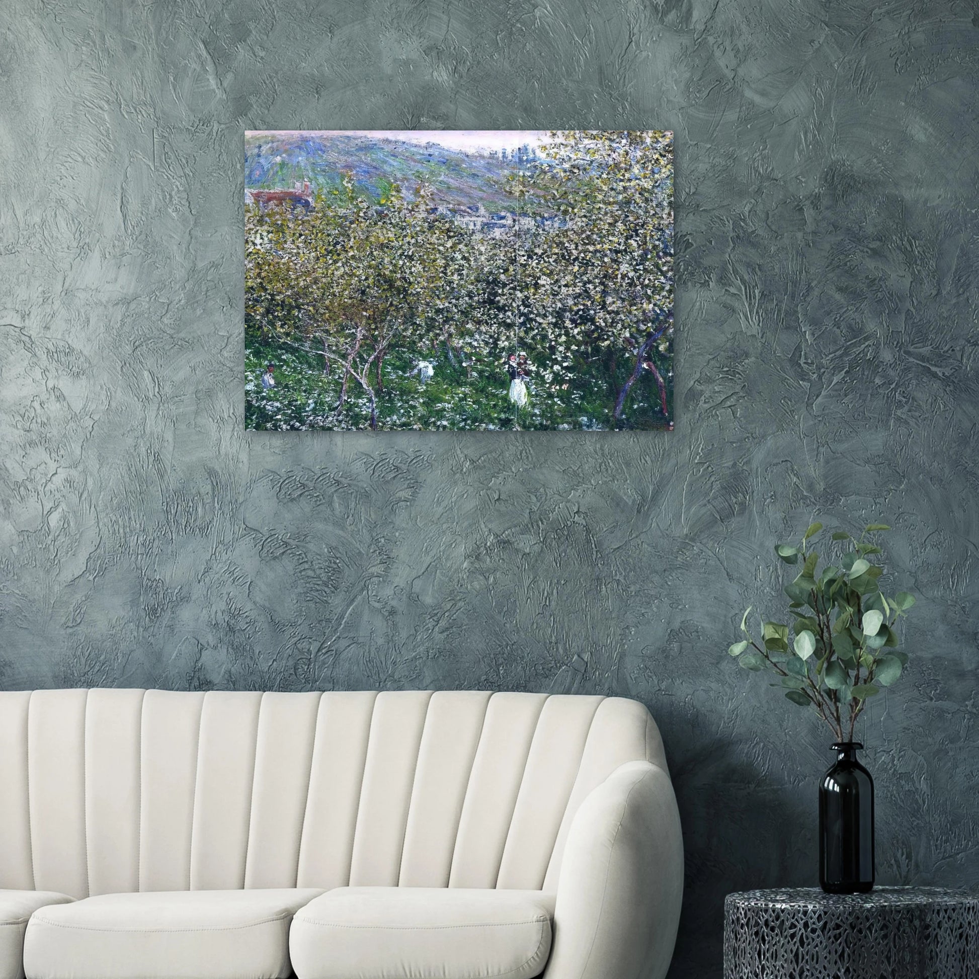 Vetheuil, Flowering Plum Trees - claude monet Brushed Aluminum Print - 70x100 cm / 28x40 inches | claude monet Aluminum Print | claude monet Prints