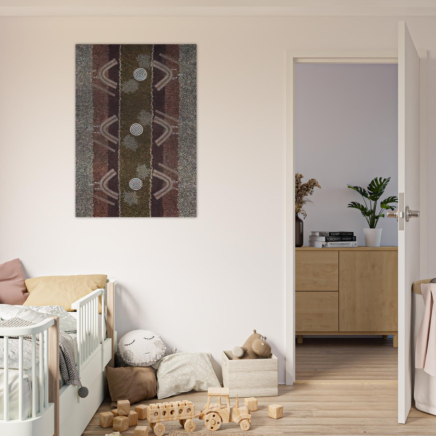Ground and Body Designs Used in Ceremonies at Arranki on Mt Allan Station - 1982 - Clifford Possum Tjapaltjarri Brushed Aluminum Print - 70x100 cm / 28x40 inches | Clifford Possum Tjapaltjarri Aluminum Print | Clifford Possum Tjapaltjarri Prints