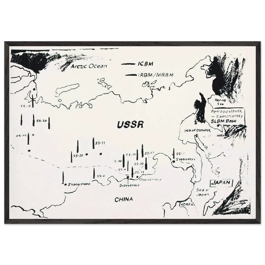 Map of Eastern USSR Missile Bases - Andy Warhol 70x100 cm / 28x40 inches Framed Art Print – Black Wooden Frame