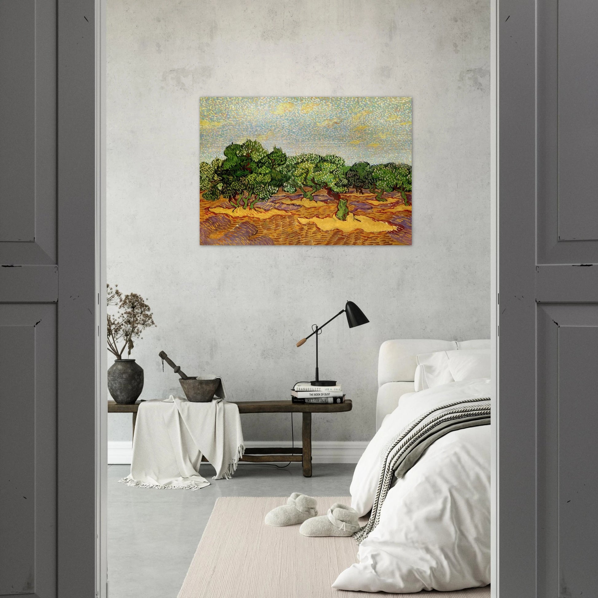 Olive Grove - Pale Blue Sky - Vincent van Gogh Brushed Aluminum Print - 70x100 cm / 28x40 inches | Vincent van Gogh Aluminum Print | Vincent van Gogh Prints