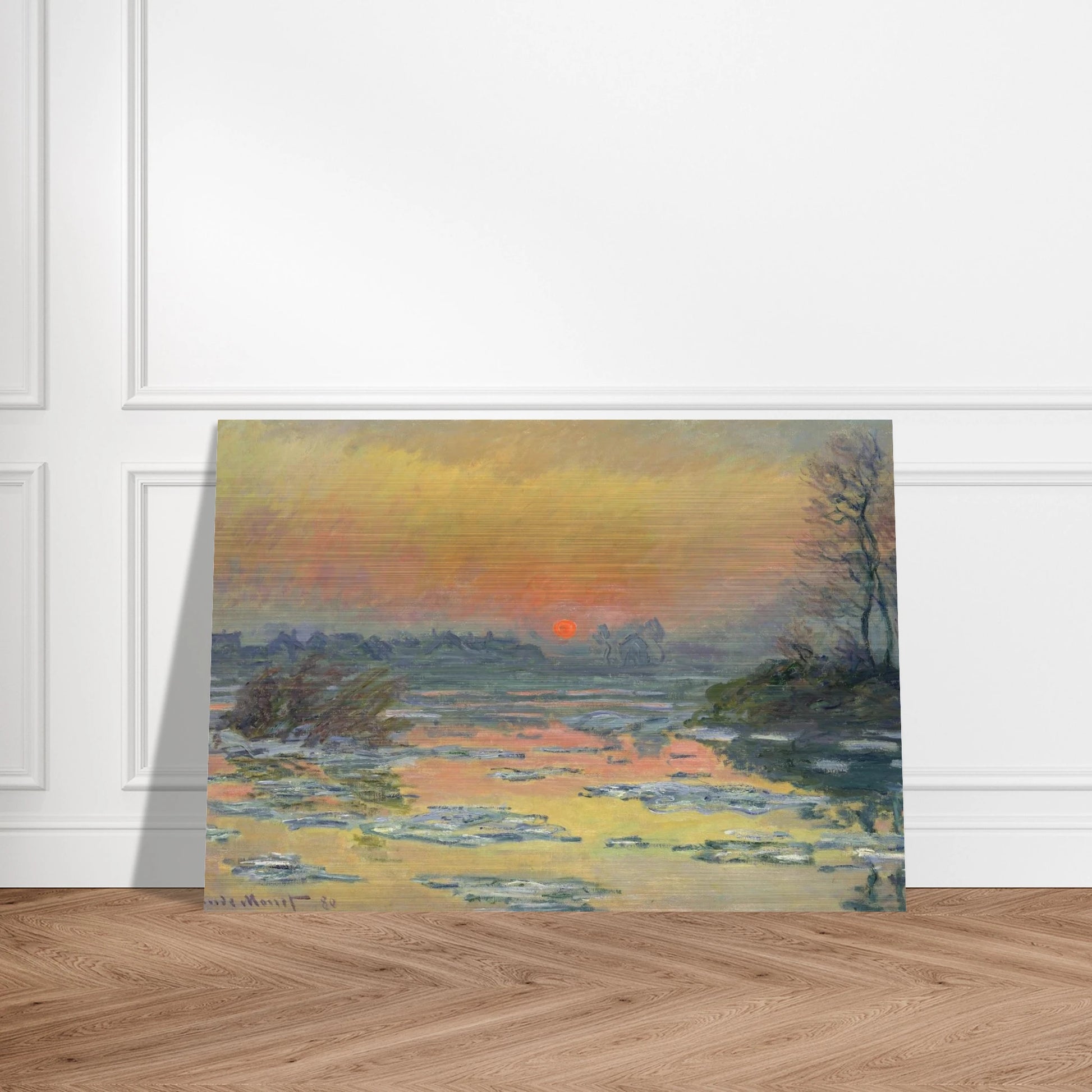 Sunset on the Seine in Winter - claude monet Brushed Aluminum Print - 70x100 cm / 28x40 inches | claude monet Aluminum Print | claude monet Prints