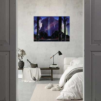 Purple Sunrise - Eyvind Earle Brushed Aluminum Print - 70x100 cm / 28x40 inches | Eyvind Earle Aluminum Print | Eyvind Earle Prints