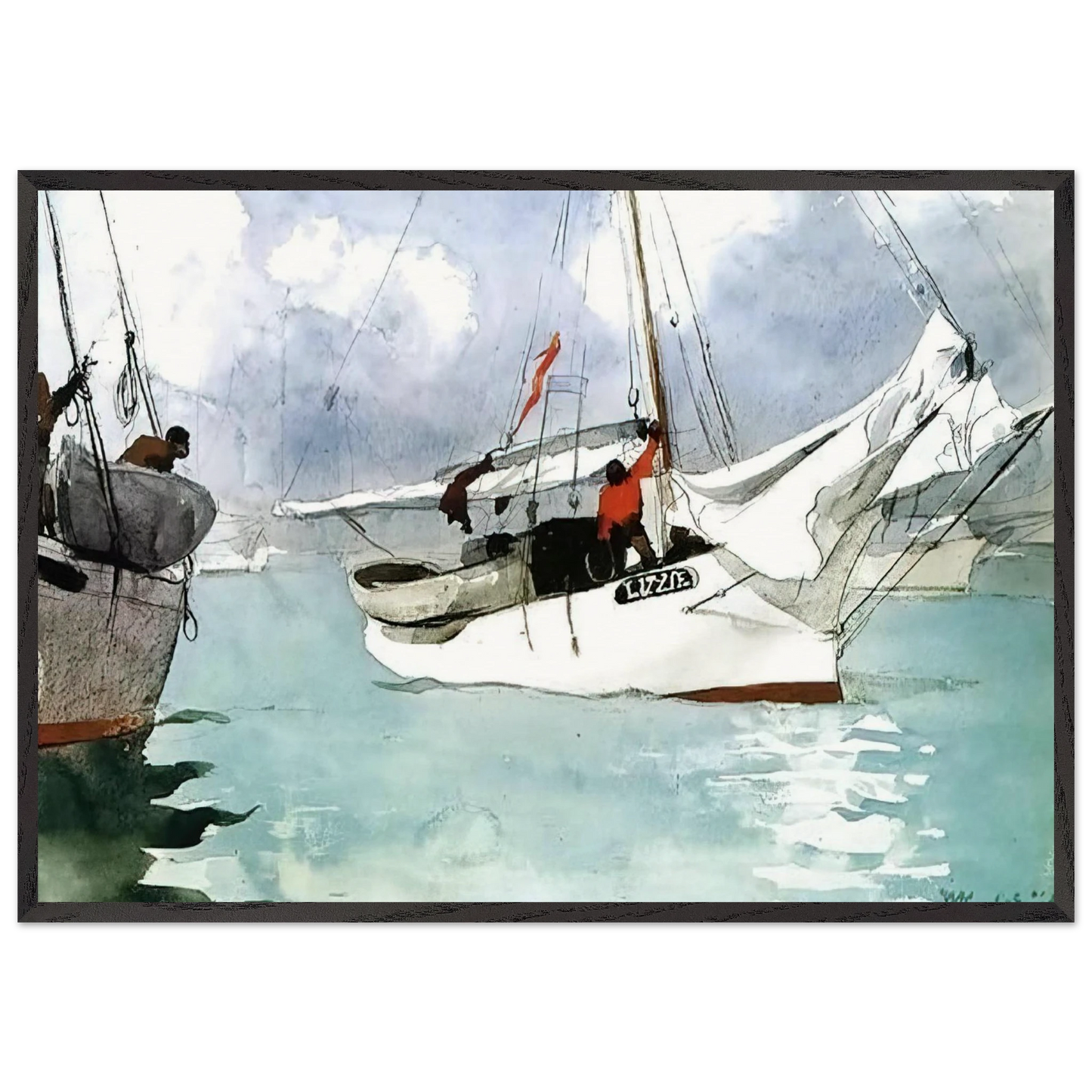 FISHING BOATS KEY WEST - Winslow Homer 70x100 cm / 28x40 inches Framed Art Print – Black Wooden Frame
