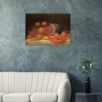 STILL LIFE WITH WATERMELON - Fernando Botero Brushed Aluminum Print - 70x100 cm / 28x40 inches | Fernando Botero Aluminum Print | Fernando Botero Prints
