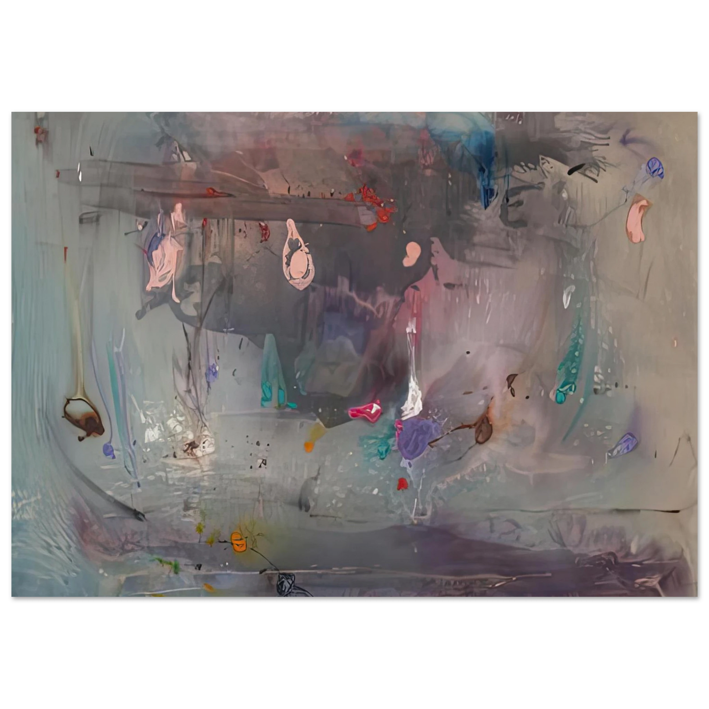 Helen Frankenthaler - Grey Fireworks, 1982- Wall Art - 21x29.7 cm / 8x12" - Premium Wooden Framed Poster With Fine Art Paper-canvas - White frame