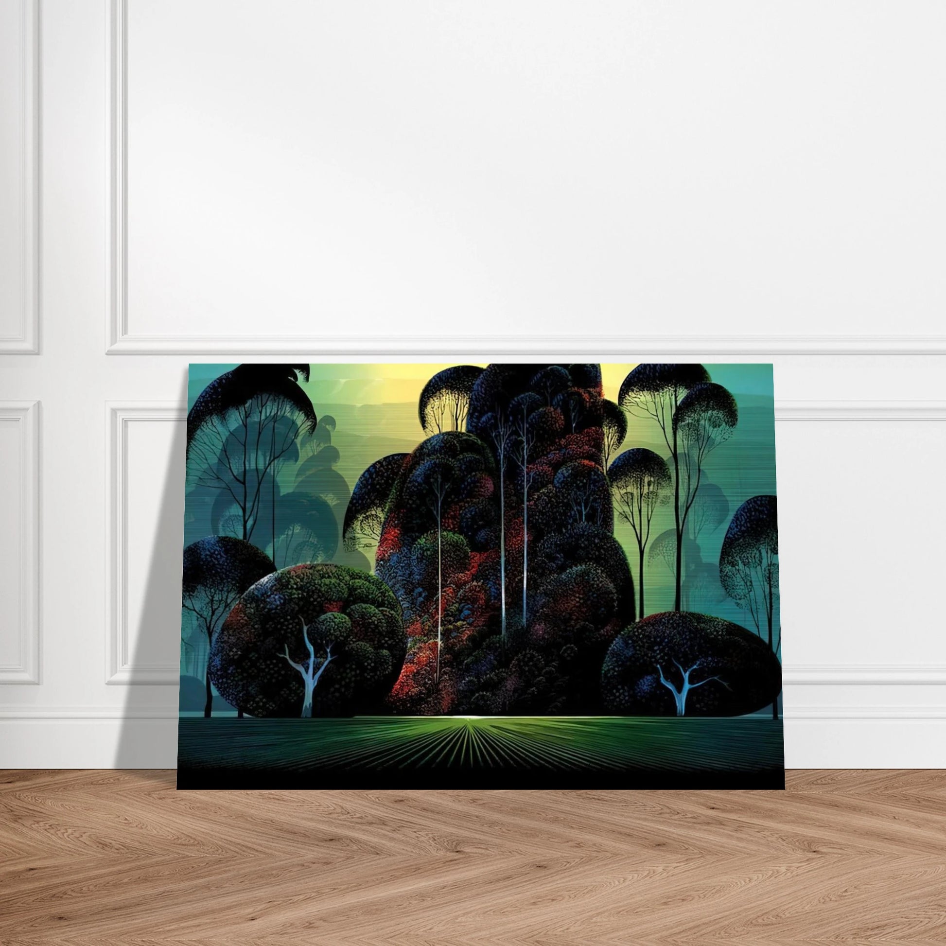 Mendacino - Eyvind Earle Brushed Aluminum Print - 70x100 cm / 28x40 inches | Eyvind Earle Aluminum Print | Eyvind Earle Prints