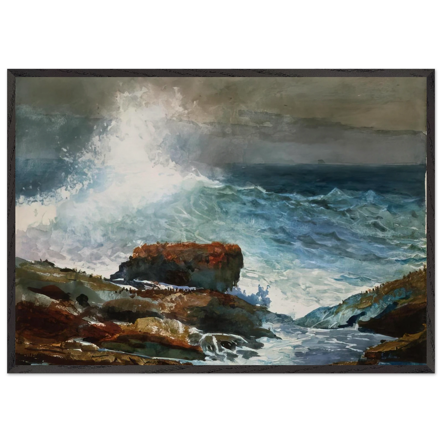 INCOMING TIDE SCARBORO MAINE - Winslow Homer 70x100 cm / 28x40 inches Framed Art Print – Black Wooden Frame