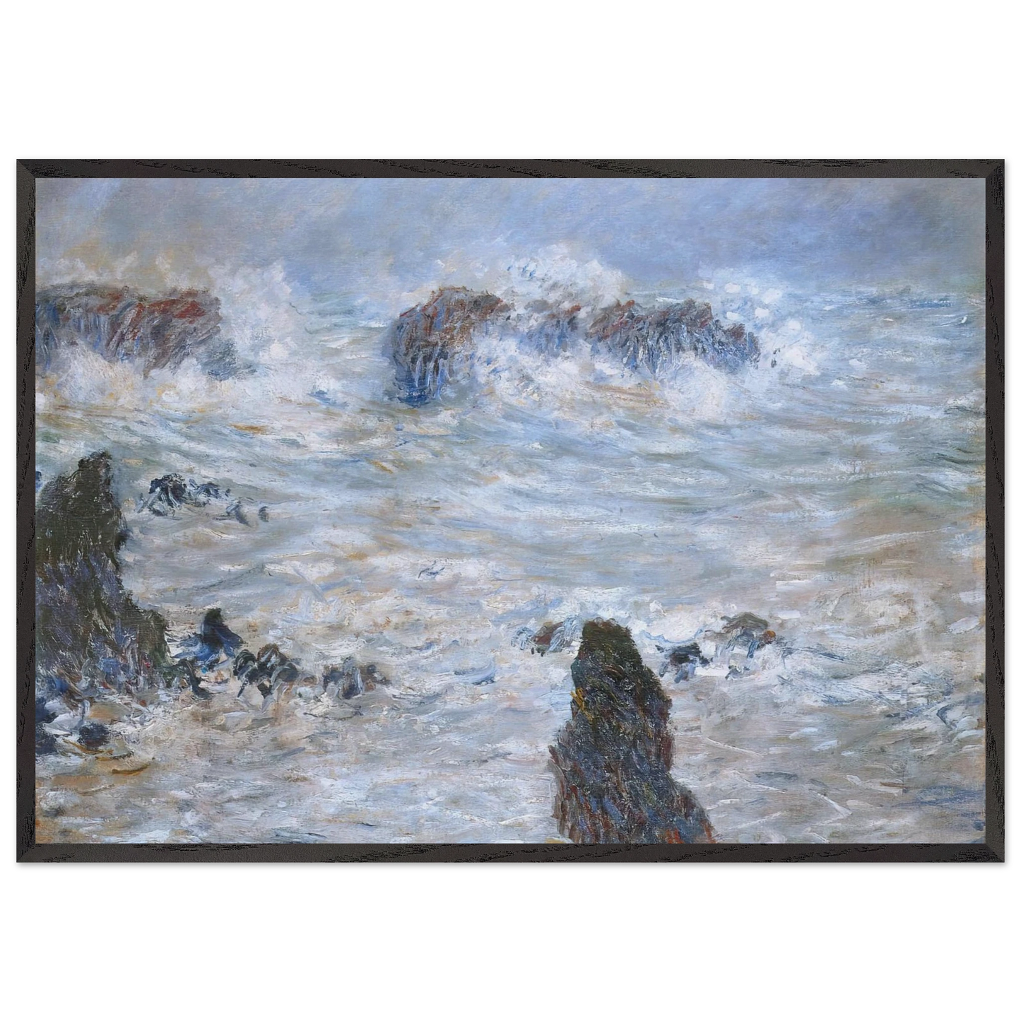 Storm off the Coast of Belle-Ile - claude monet 70x100 cm / 28x40 inches Framed Art Print – Black Wooden Frame