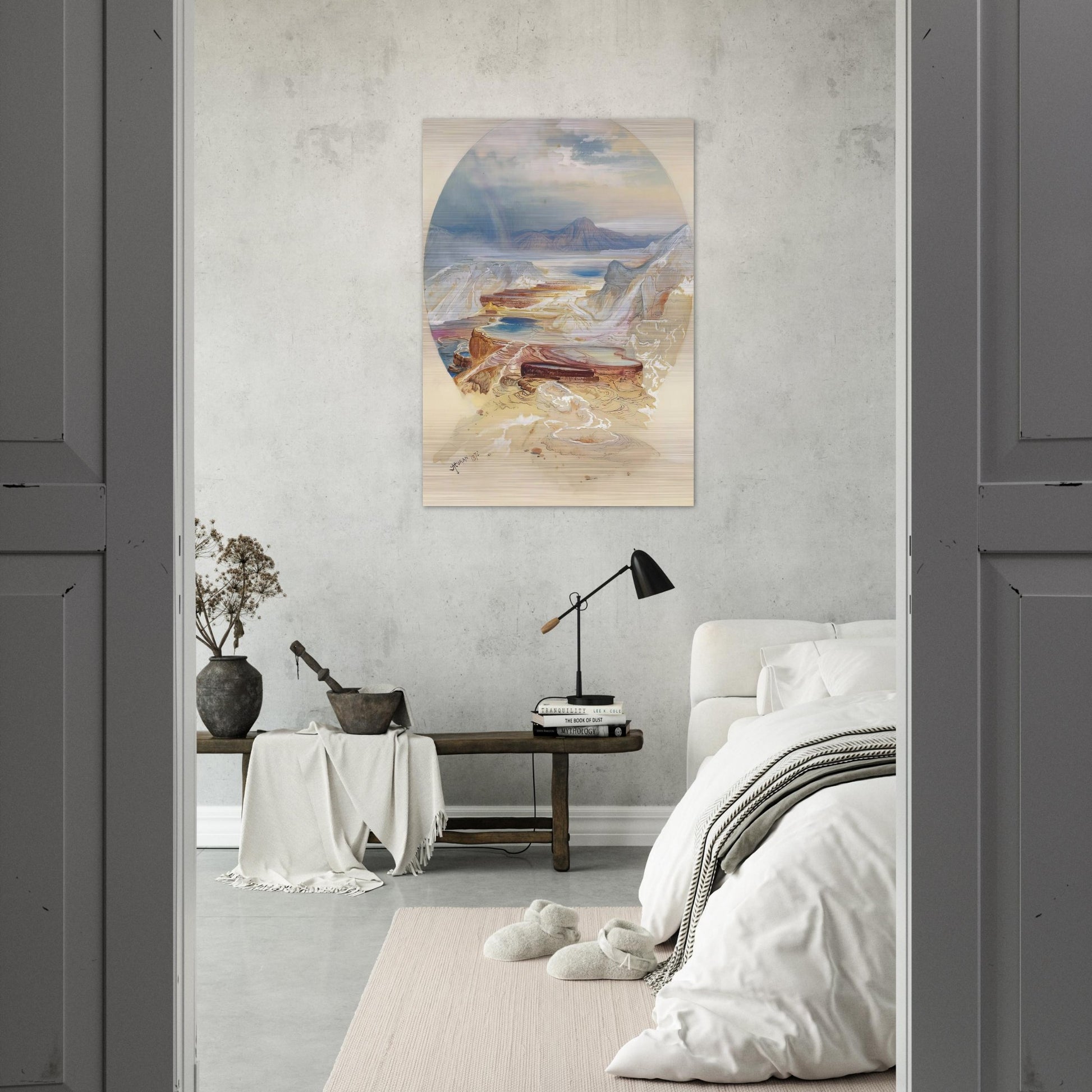 Minerva Terrace Yellowstone - Thomas Moran Brushed Aluminum Print - 70x100 cm / 28x40 inches | Thomas Moran Aluminum Print | Thomas Moran Prints
