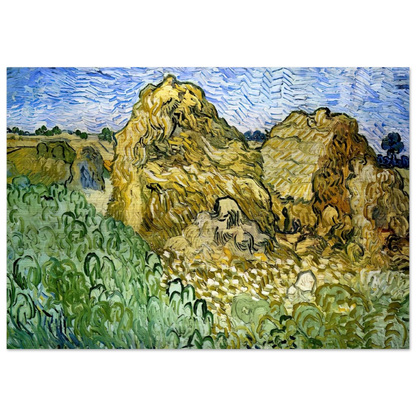 Field with Stacks of Wheat - Vincent van Gogh Brushed Aluminum Print - 70x100 cm / 28x40 inches | Vincent van Gogh Aluminum Print | Vincent van Gogh Prints