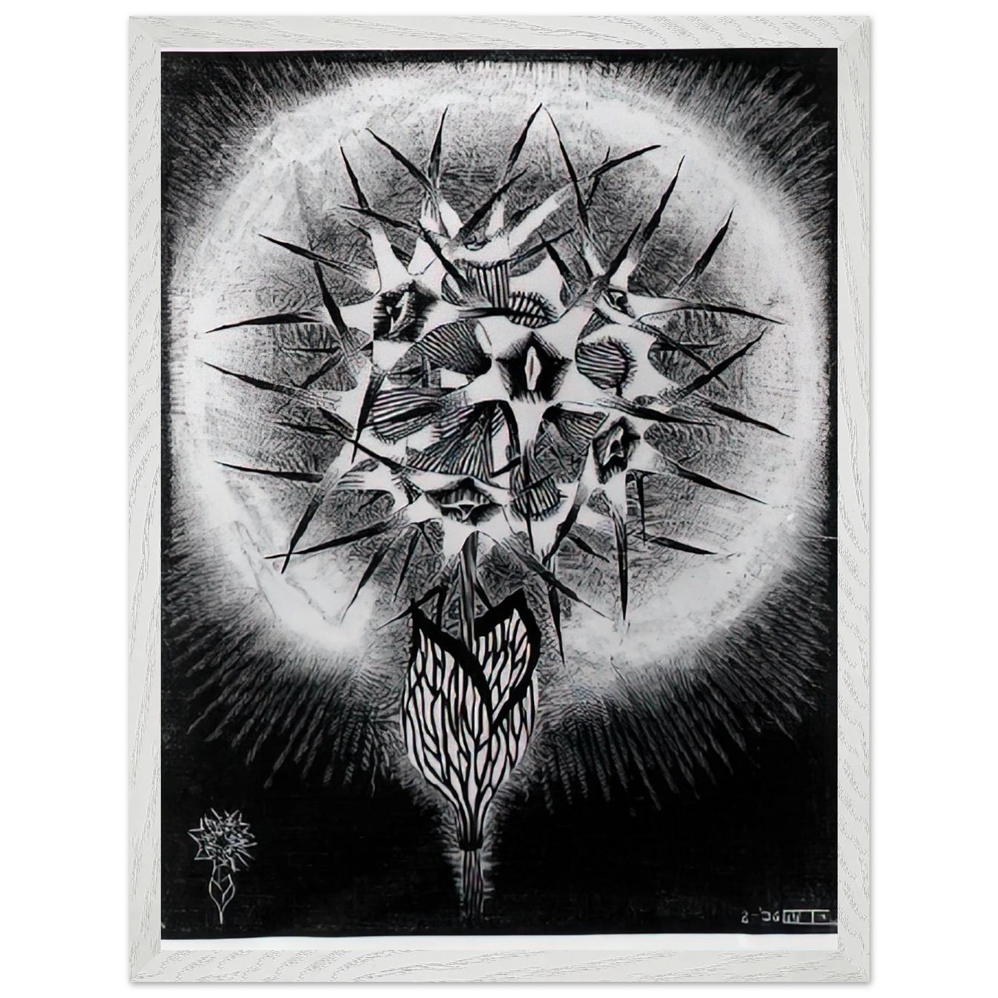 MC Escher - PRICKLY FLOWER Wall Art - 30x40 cm / 12x16 inches - Premium Wooden Framed Poster With Fine Art Paper - White frame