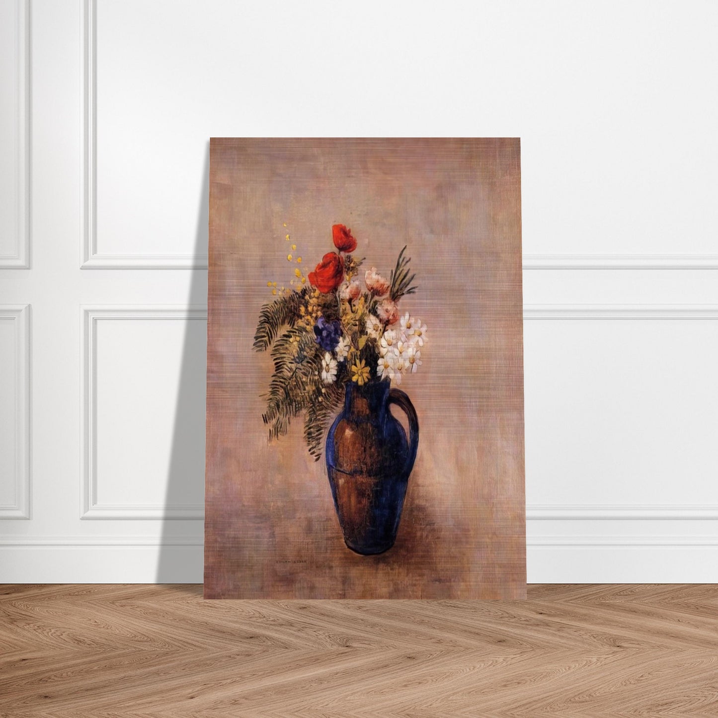 BOUQUET OF FLOWERS IN A BLUE VASE - Odilon Redon Brushed Aluminum Print - 70x100 cm / 28x40 inches | Odilon Redon Aluminum Print | Odilon Redon Prints