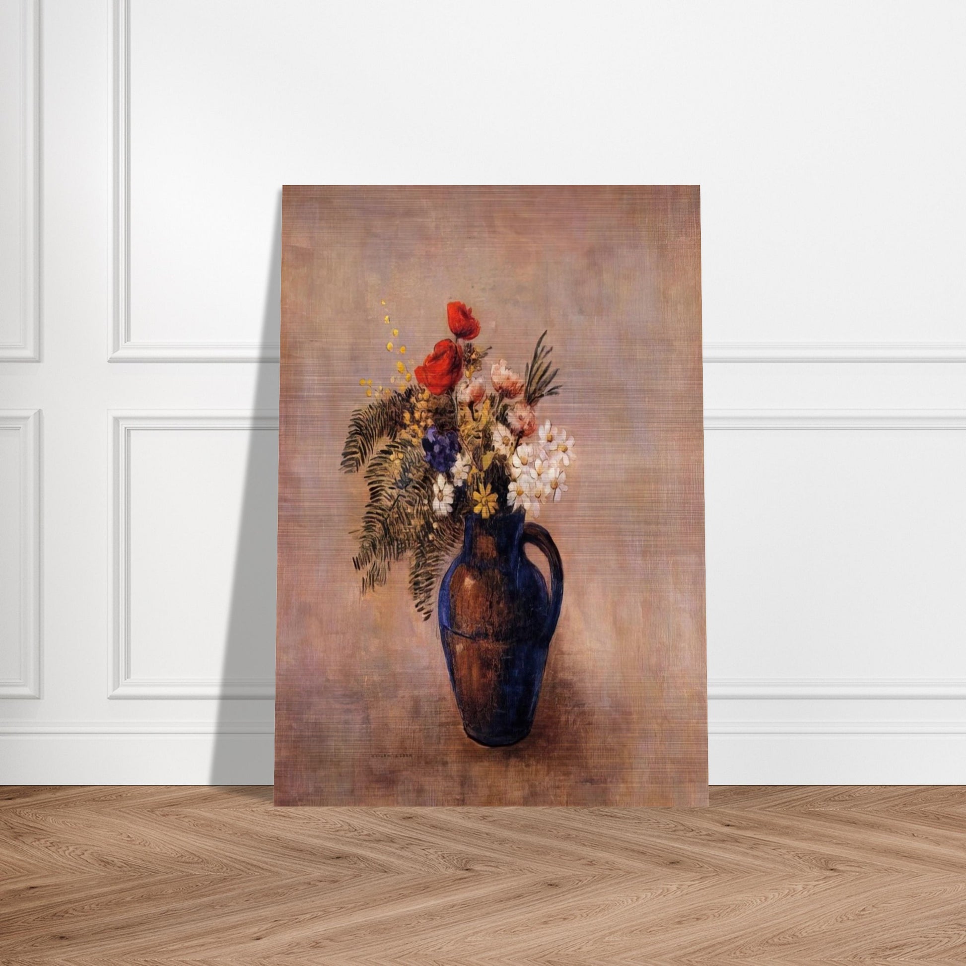 BOUQUET OF FLOWERS IN A BLUE VASE - Odilon Redon Brushed Aluminum Print - 70x100 cm / 28x40 inches | Odilon Redon Aluminum Print | Odilon Redon Prints