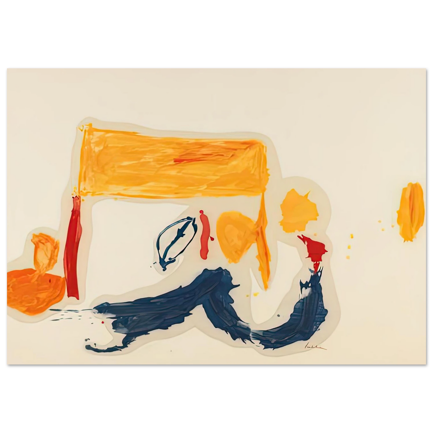 Helen Frankenthaler - Yellow Games, 1962- Wall Art - 21x29.7 cm / 8x12" - Premium Wooden Framed Poster With Fine Art Paper-canvas - Black frame