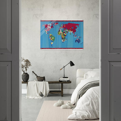 MAPPA DEL MONDO 1988 - Alighiero Boetti Acrylic Print - 70x100 cm / 28x40″ inches | Alighiero Boetti Wall Art | Alighiero Boetti Prints