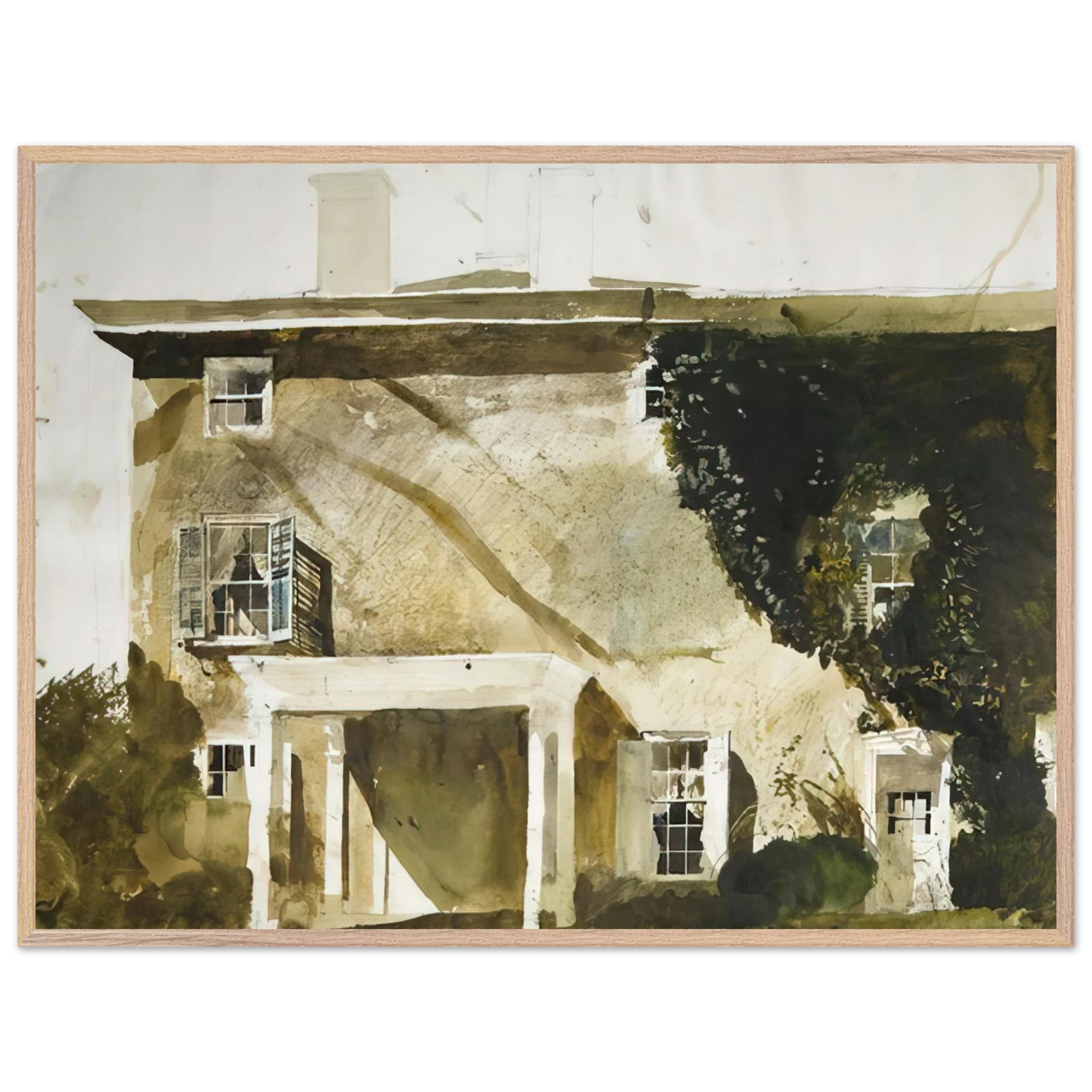 Andrew Wyeth - THE HATTON HOUSE 1967 Wall Art - 21x29.7 cm / 8x12" - Premium Wooden Framed Poster With Fine Art Paper-canvas - White frame
