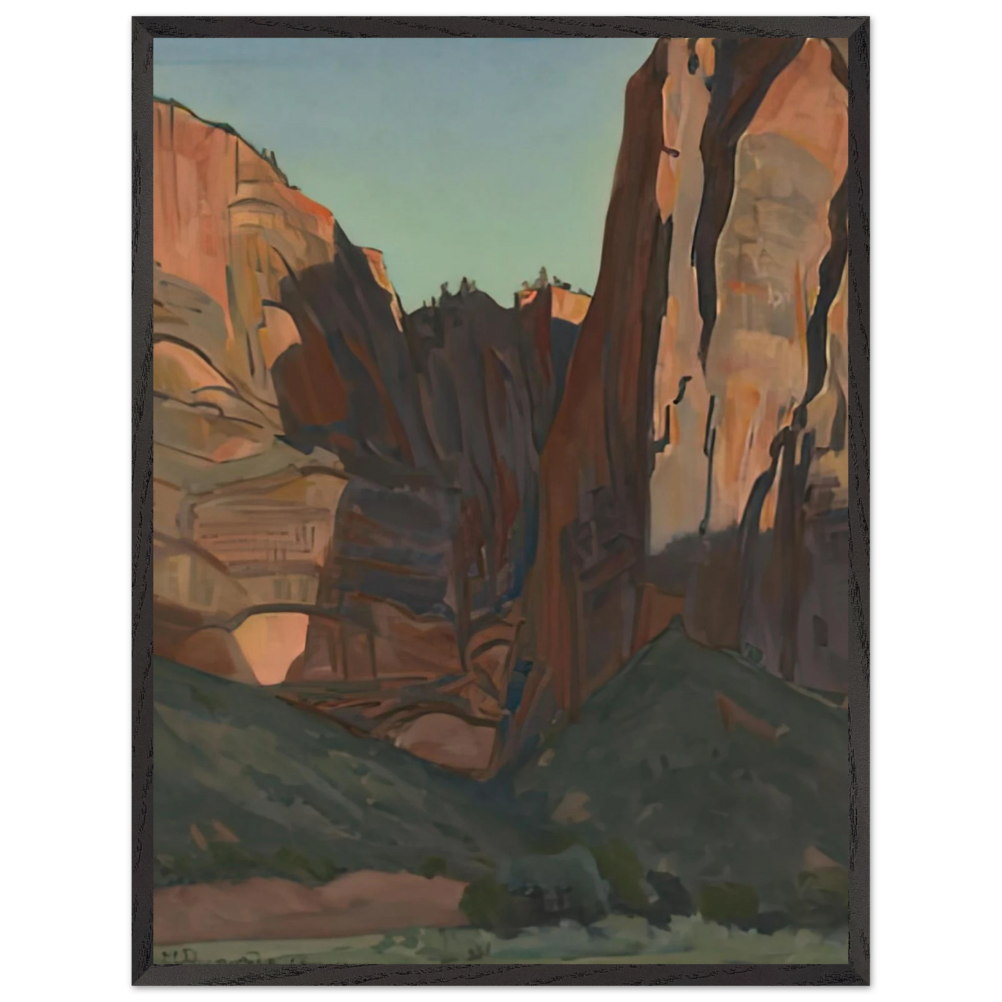Maynard Dixon - NOTCH IN THE WALL ZION NATIONAL PARK AUGUST 1933 1933 Wall art - 30x45 cm / 12x18 inches - Premium Wooden Framed Poster With Fine Art Paper-canvas - Black frame