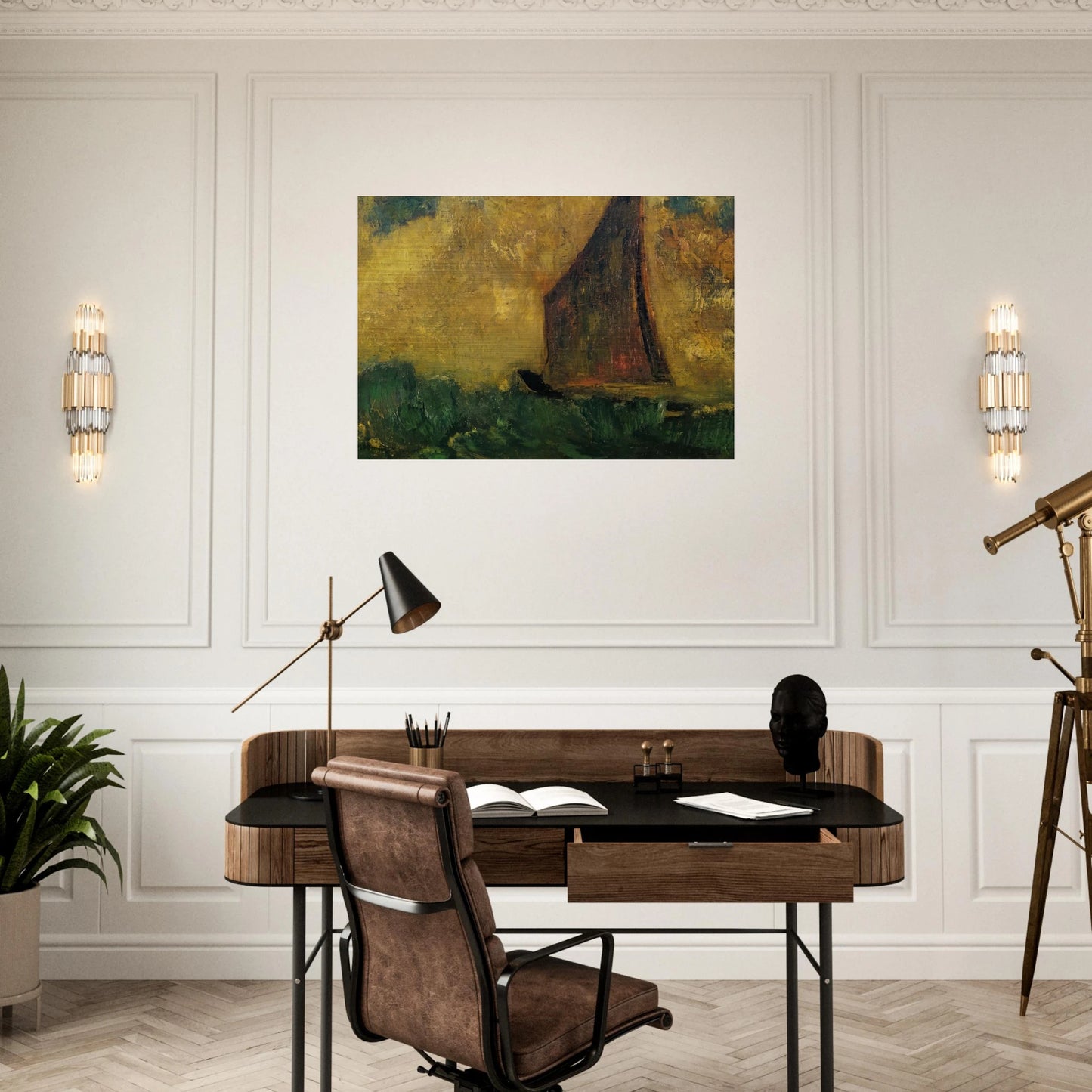 THE MYSTERIOUS BOAT - Odilon Redon Brushed Aluminum Print - 70x100 cm / 28x40 inches | Odilon Redon Aluminum Print | Odilon Redon Prints