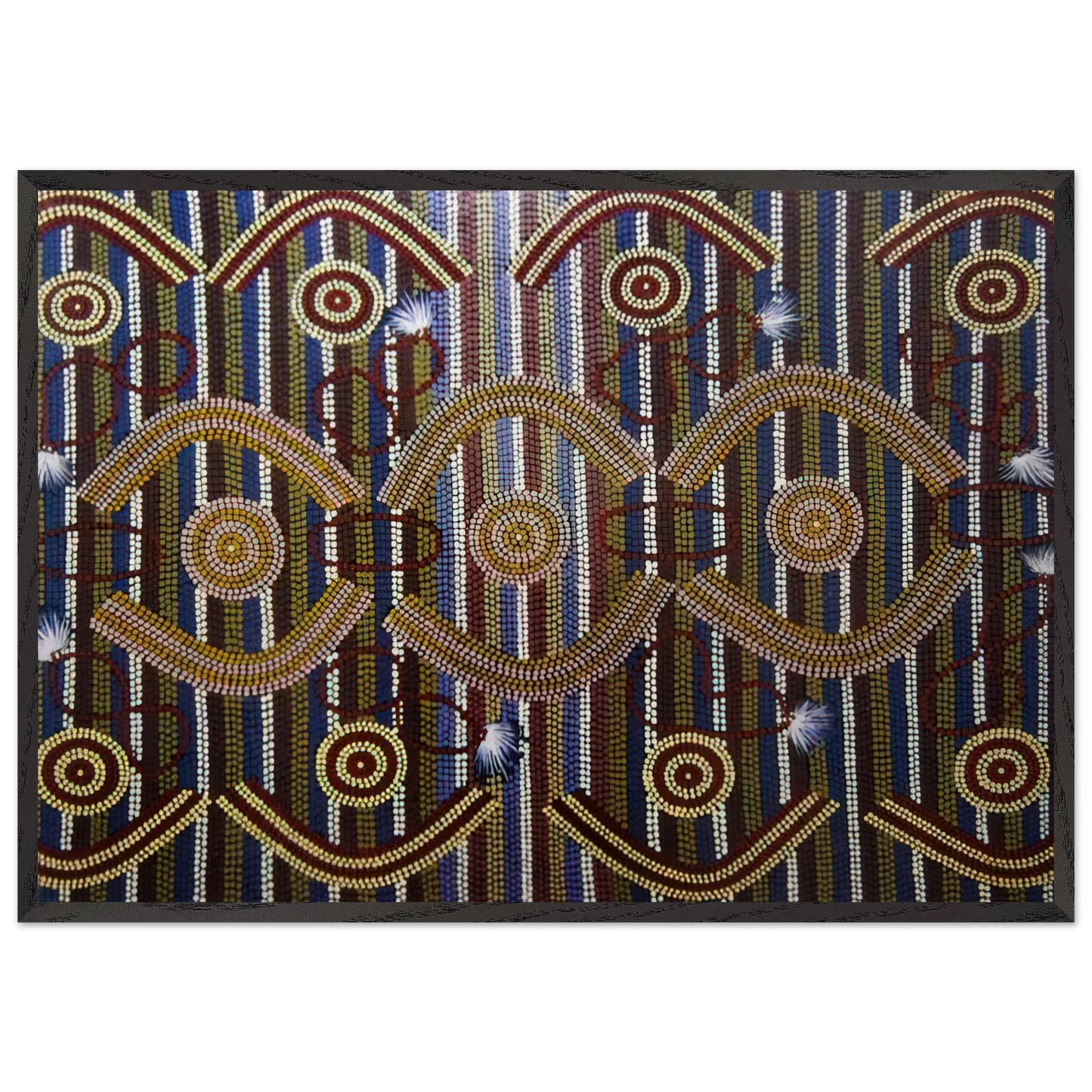 Anmatyerre Ceremonial Designs Associated with the Rockhole Site Intankangu - 1982 - Clifford Possum Tjapaltjarri 70x100 cm / 28x40 inches Framed Art Print – Black Wooden Frame