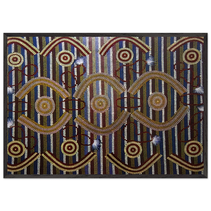 Anmatyerre Ceremonial Designs Associated with the Rockhole Site Intankangu - 1982 - Clifford Possum Tjapaltjarri 70x100 cm / 28x40 inches Framed Art Print – Black Wooden Frame