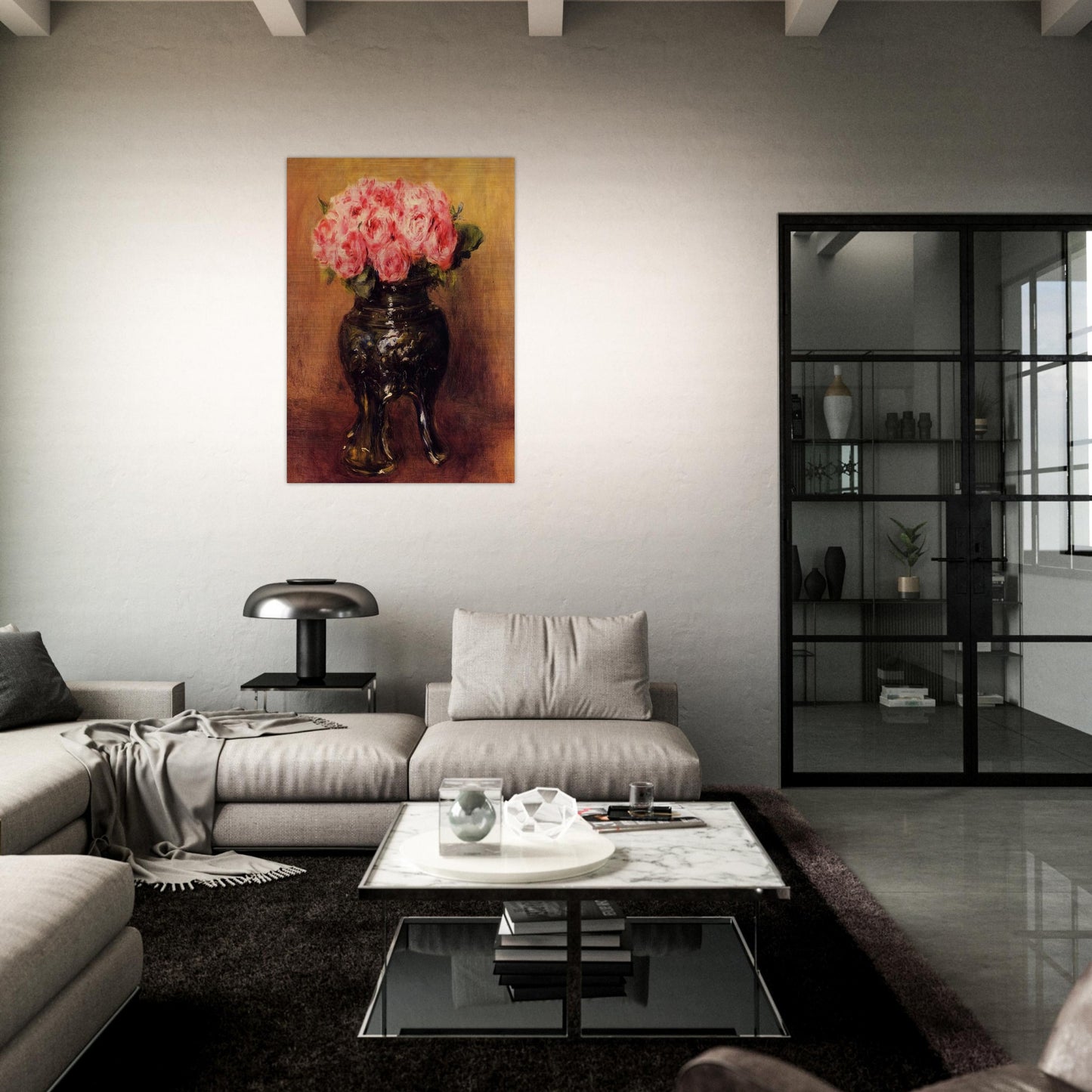 Roses in a China Vase - Pierre-Auguste Renoir Brushed Aluminum Print - 70x100 cm / 28x40 inches | Pierre-Auguste Renoir Aluminum Print | Pierre-Auguste Renoir Prints