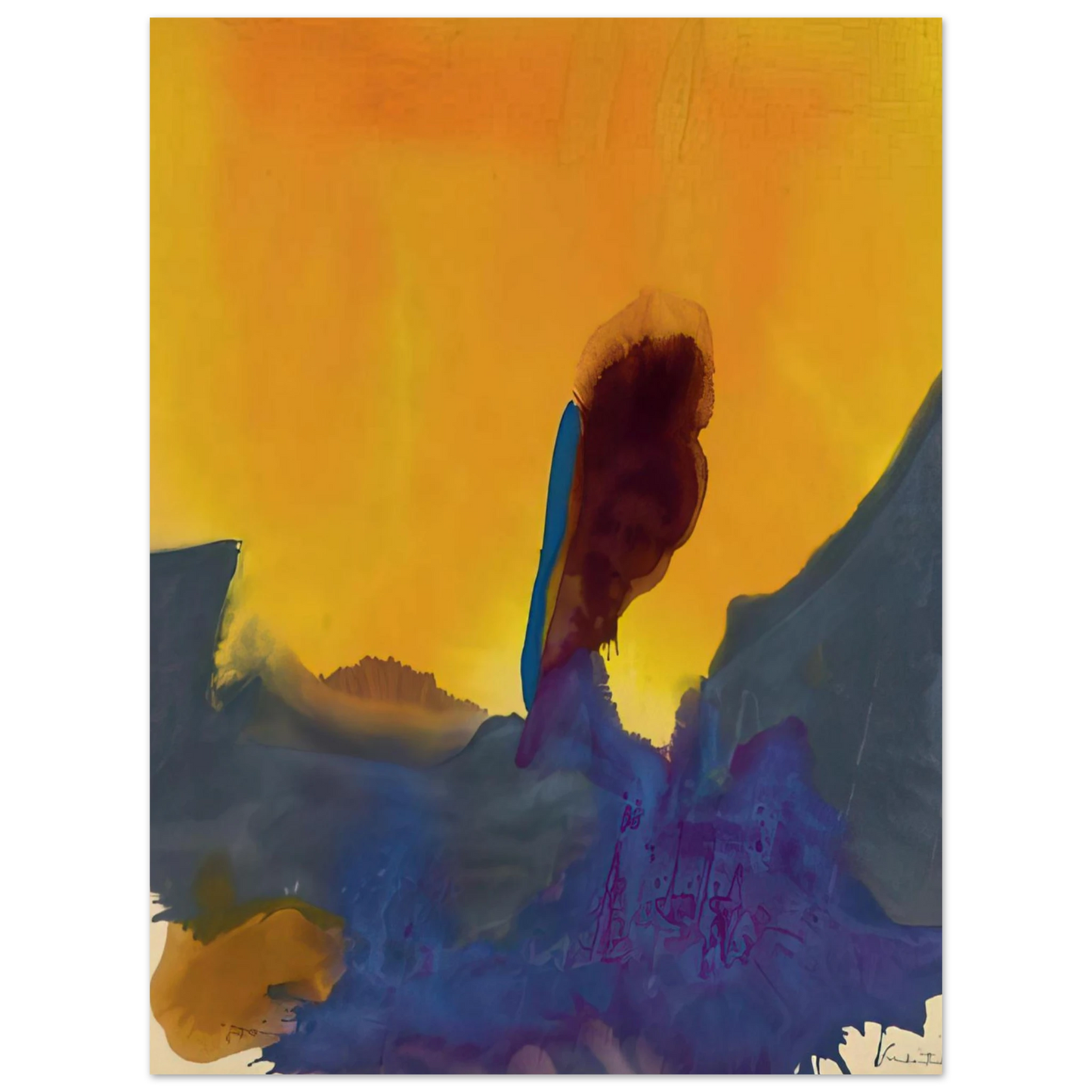 Helen Frankenthaler - Glow II - 1968 Wall art - 21x29.7 cm / 8x12" - Premium Wooden Framed Poster With Fine Art Paper-canvas - Black frame