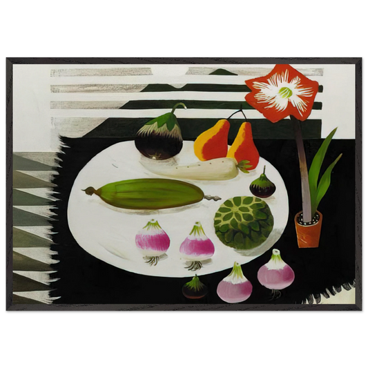 Still life with pears and onions - 1992 - Mary Fedden 70x100 cm / 28x40 inches Framed Art Print – Black Wooden Frame
