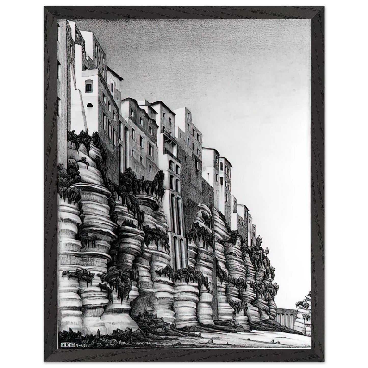 MC Escher - TROPEA CALABRIA Wall art - 70x100 cm / 28x40 inches - Premium Wooden Framed Poster With Fine Art Paper-canvas - Black frame