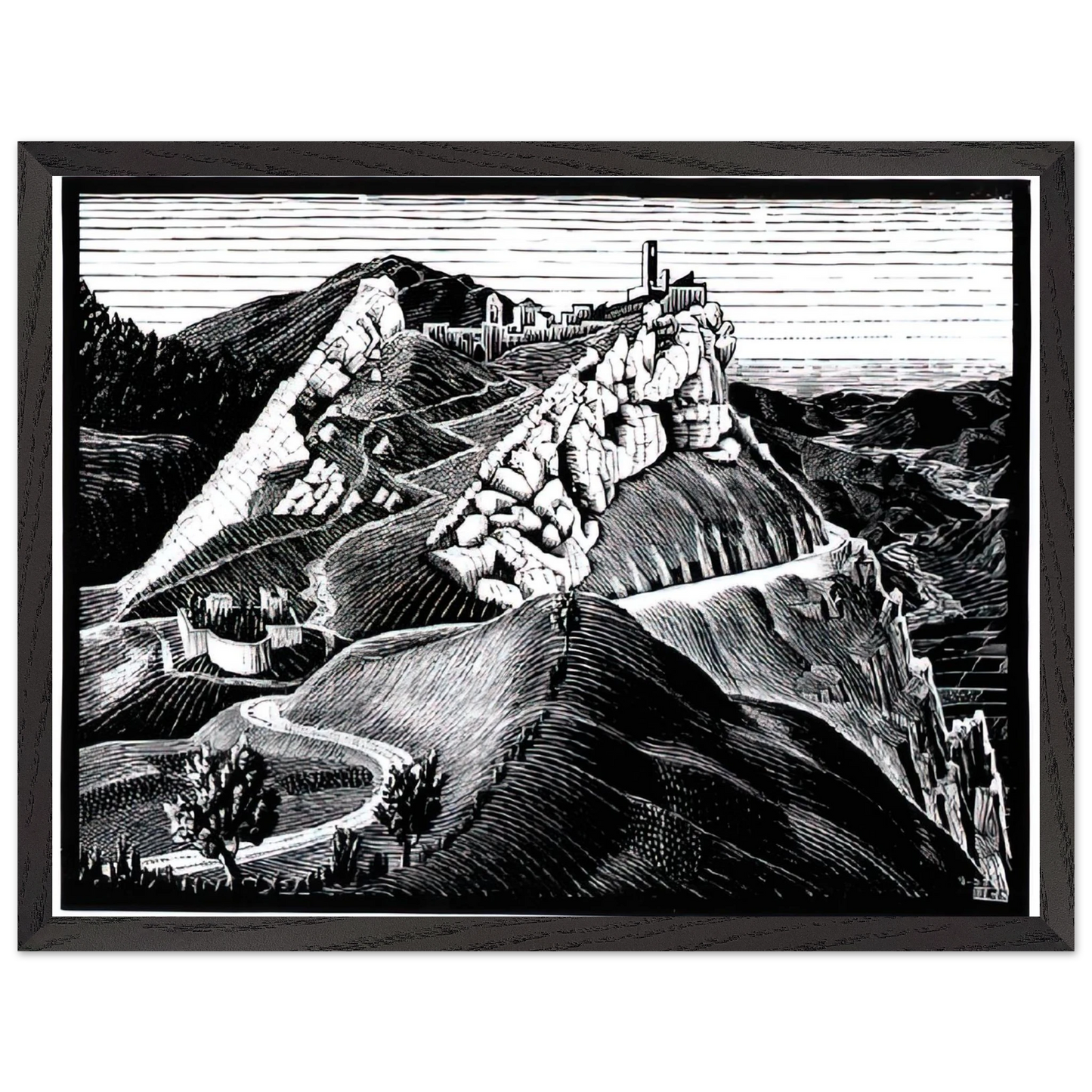 MC Escher - ESCHER (16) Wall Art - 21x29.7 cm / 8x12" - Premium Wooden Framed Poster With Fine Art Paper-canvas - Black frame