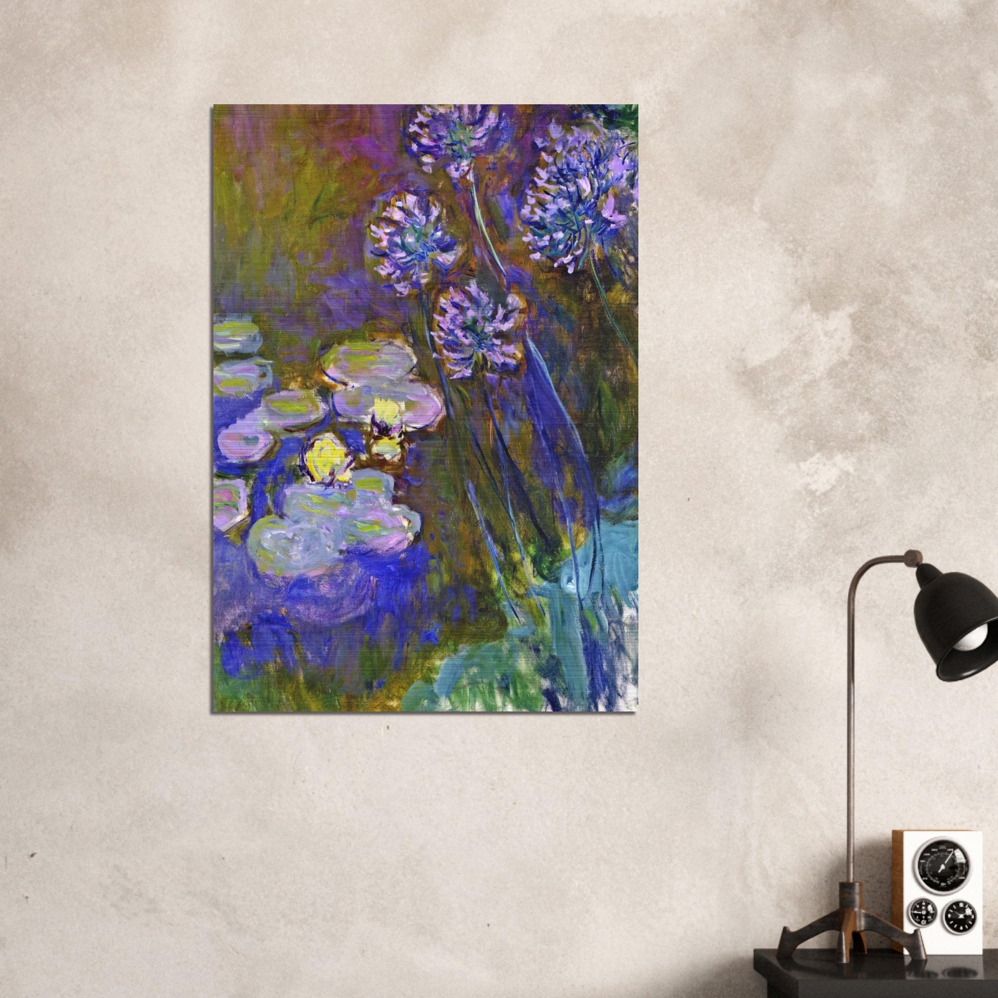 Water Lilies and Agapanthus - claude monet Brushed Aluminum Print - 70x100 cm / 28x40 inches | claude monet Aluminum Print | claude monet Prints
