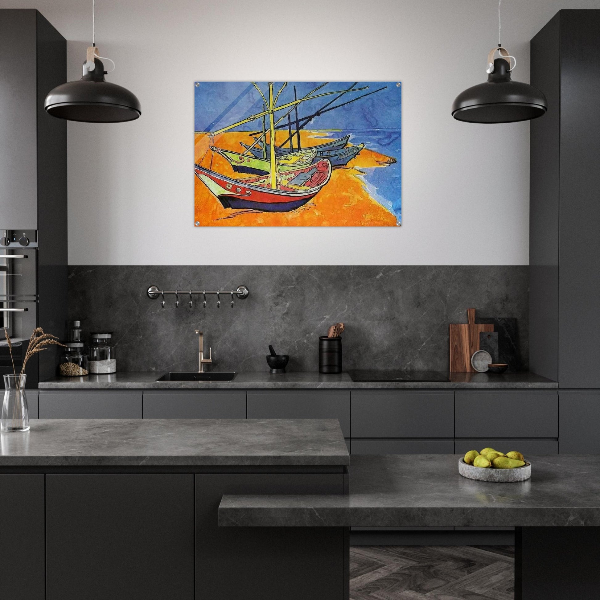 Fishing Boats on the Beach at Saintes-Maries-de-la-Mer - Vincent van Gogh Acrylic Print - 70x100 cm / 28x40″ inches