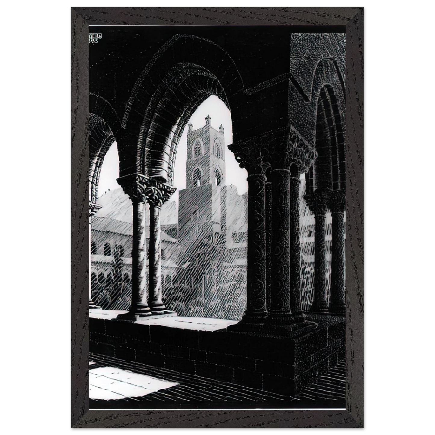 MC Escher - CLOISTER OF MONREALE SICILY Wall Art - 30x40 cm / 12x16 inches - Premium Wooden Framed Poster With Fine Art Paper-canvas - Wood frame