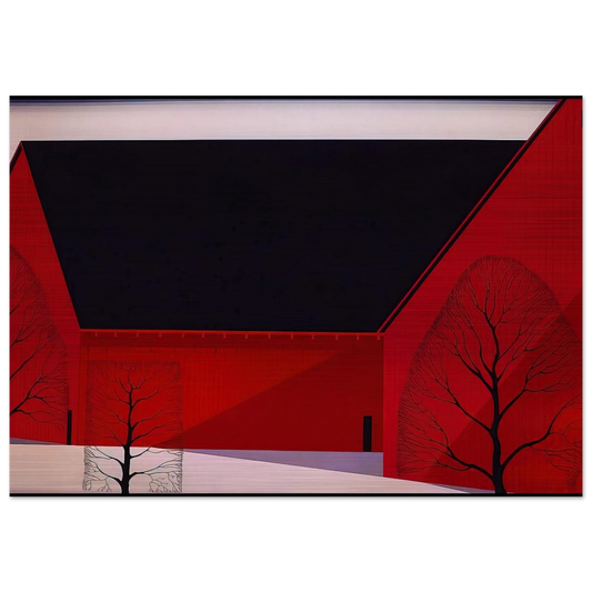 Western Barns - Eyvind Earle Brushed Aluminum Print - 70x100 cm / 28x40 inches | Eyvind Earle Aluminum Print | Eyvind Earle Prints
