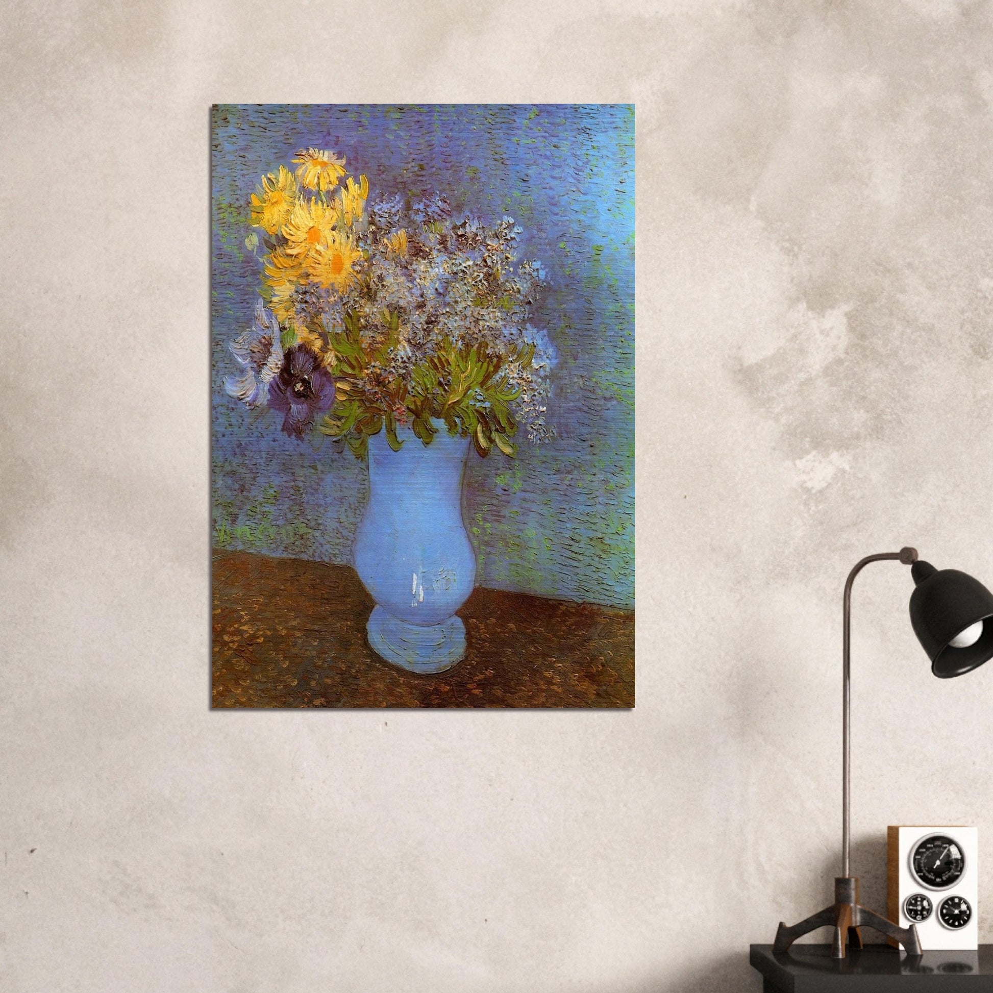 Vase with Lilacs, Daisies and Anemones - Vincent van Gogh Brushed Aluminum Print - 70x100 cm / 28x40 inches | Vincent van Gogh Aluminum Print | Vincent van Gogh Prints