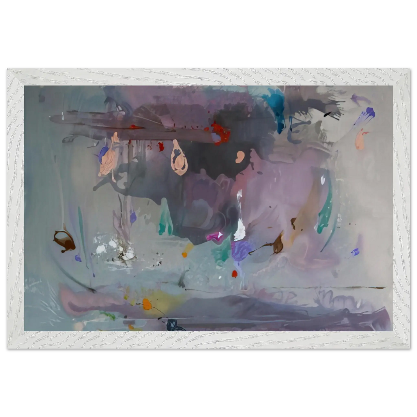 Helen Frankenthaler - Grey Fireworks - 2000 Wall art - A1 (59.4 x 84.1  cm) - Premium Wooden Framed Poster With Fine Art Paper - Black frame