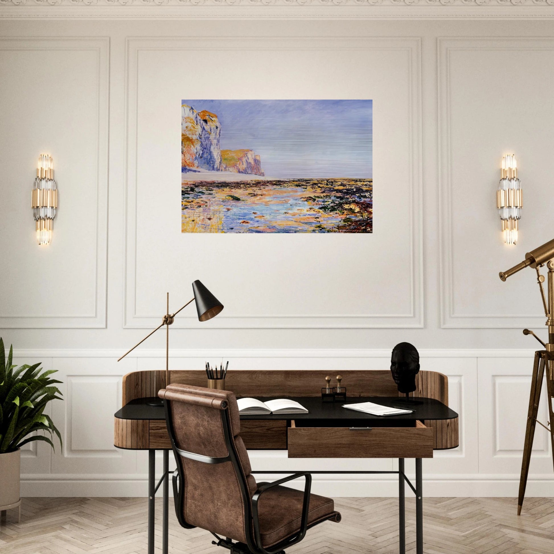 Beach and Cliffs at Pourville, Morning Effect - claude monet Brushed Aluminum Print - 70x100 cm / 28x40 inches | claude monet Aluminum Print | claude monet Prints