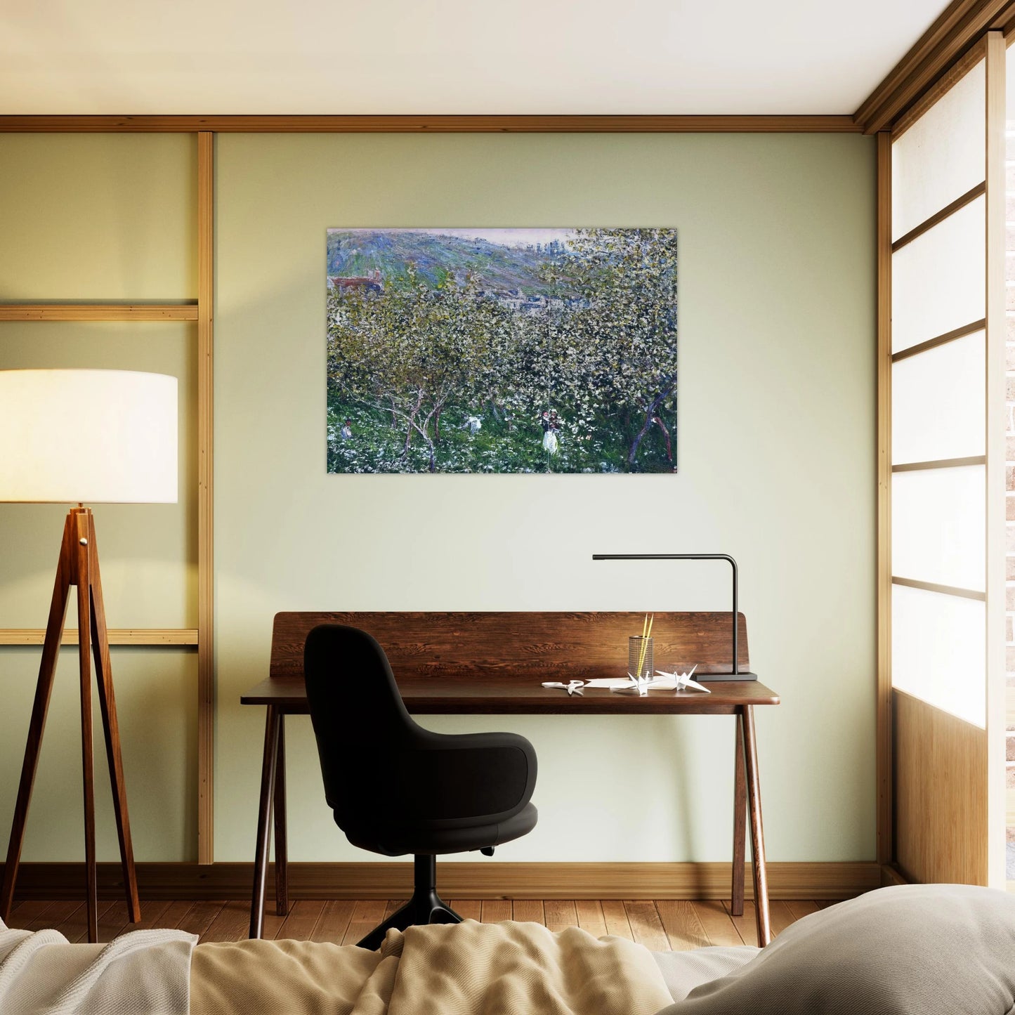 Vetheuil, Flowering Plum Trees - claude monet Brushed Aluminum Print - 70x100 cm / 28x40 inches | claude monet Aluminum Print | claude monet Prints
