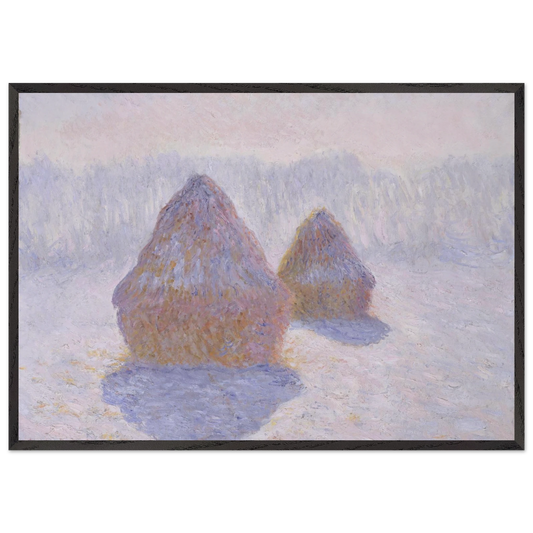 Haystacks Effect of Snow and Sun - claude monet 70x100 cm / 28x40 inches Framed Art Print – Black Wooden Frame