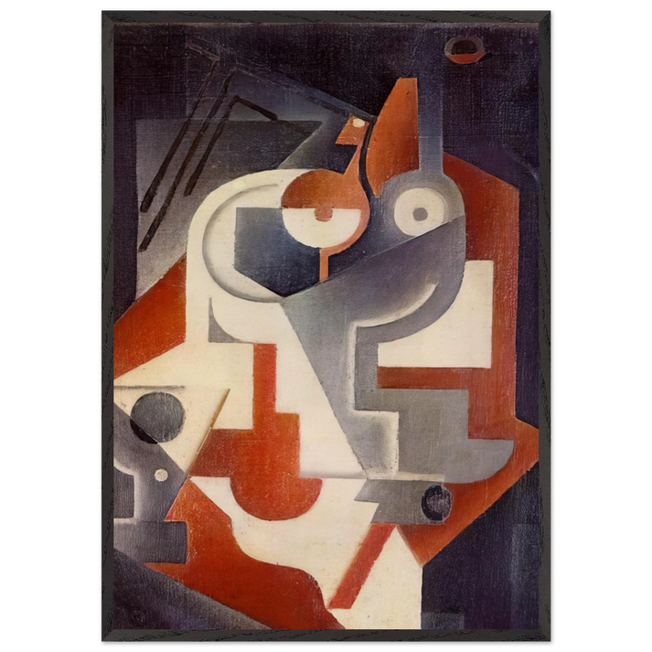 NEWSPAPER GLASS AND PEAR 1917 - Juan Gris 70x100 cm / 28x40 inches Framed Art Print – Black Wooden Frame