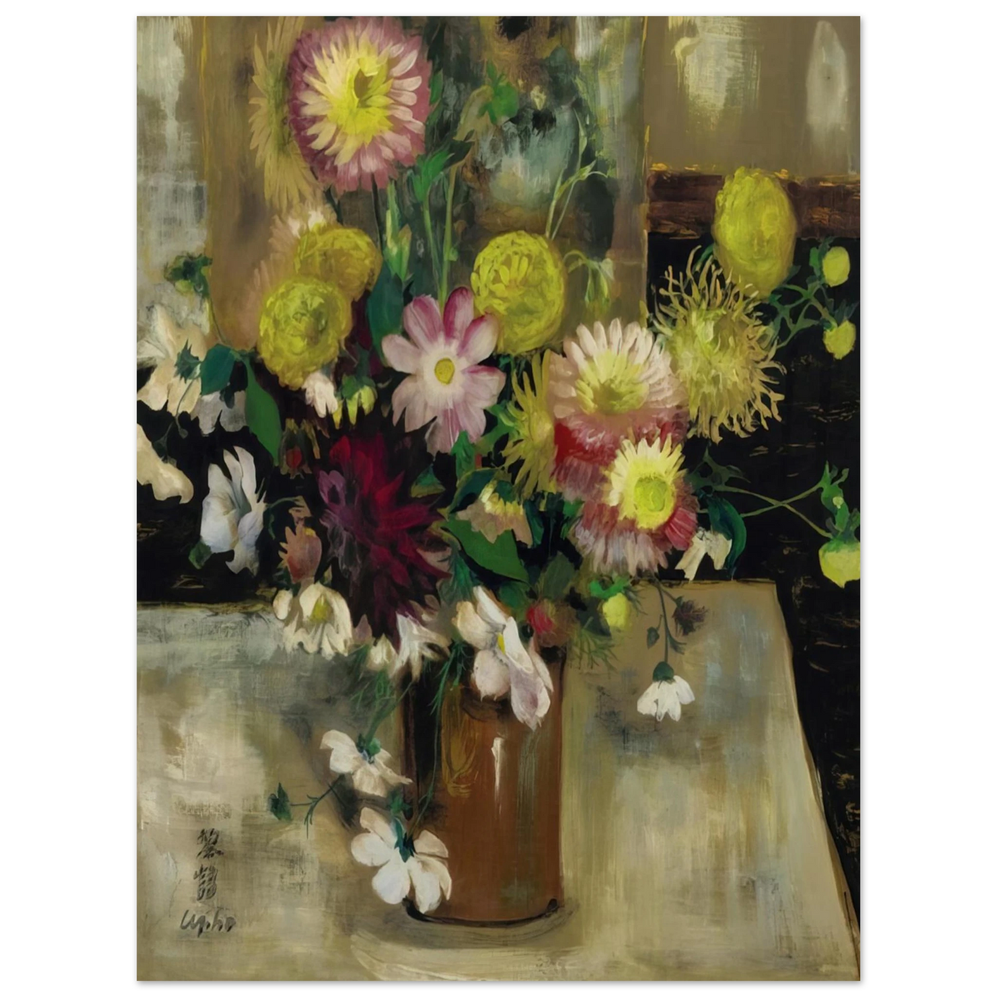 Le Pho - Anemones and Dahlias - Post-Impressionism  75x100 cm / 30x40inches Fine Art Poster