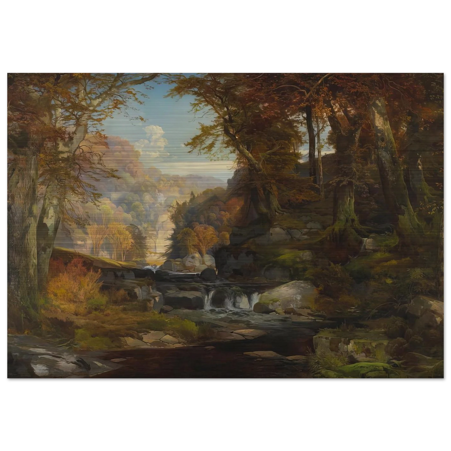 A Scene on the Tohickon Creek Autumn - Thomas Moran Brushed Aluminum Print - 70x100 cm / 28x40 inches | Thomas Moran Aluminum Print | Thomas Moran Prints