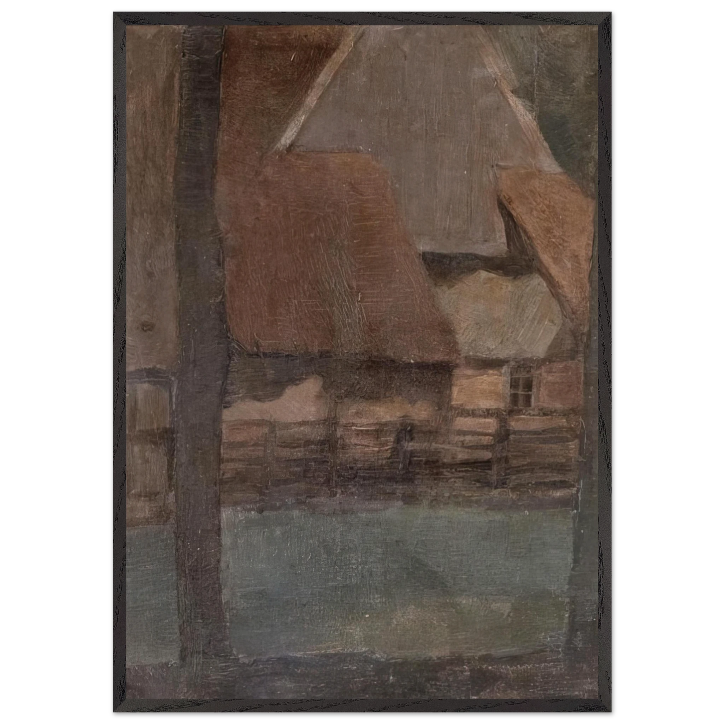 Gable Farm with trees - Piet Mondrian 70x100 cm / 28x40 inches Framed Art Print – Black Wooden Frame