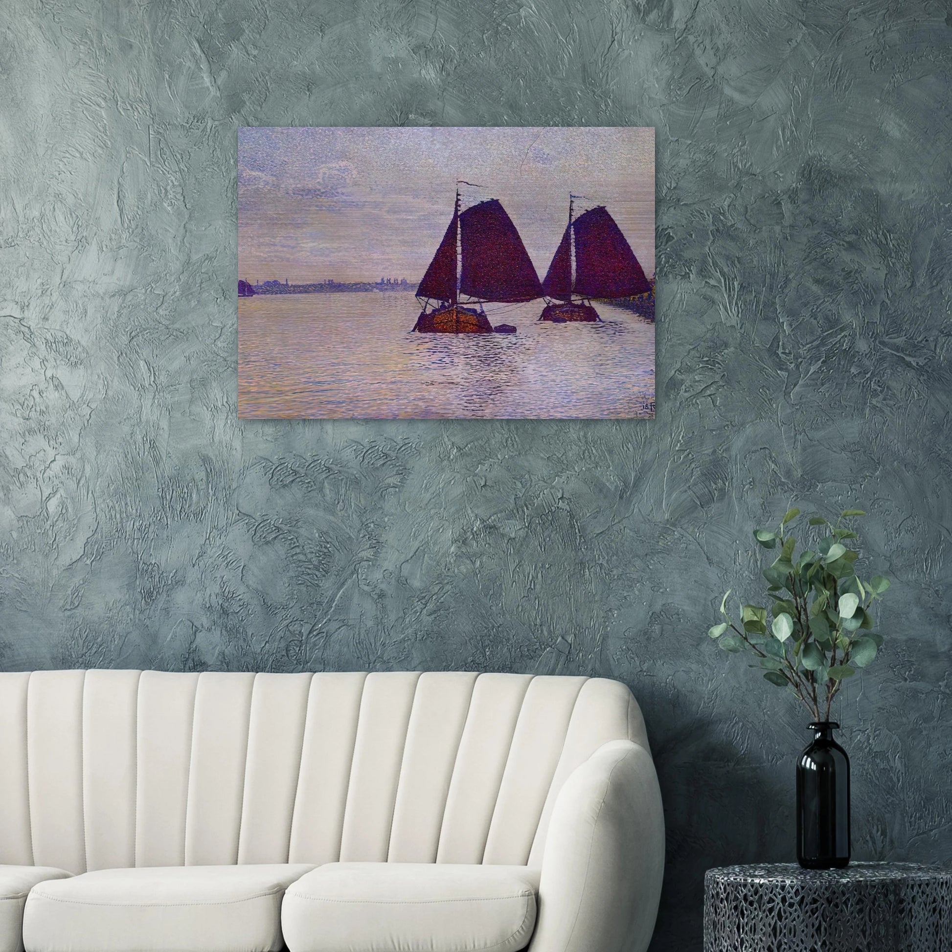 BARGES ON THE RIVER SCHELDT 1892 - Theo van Rysselberghe Brushed Aluminum Print - 70x100 cm / 28x40 inches | Theo van Rysselberghe Aluminum Print | Theo van Rysselberghe Prints