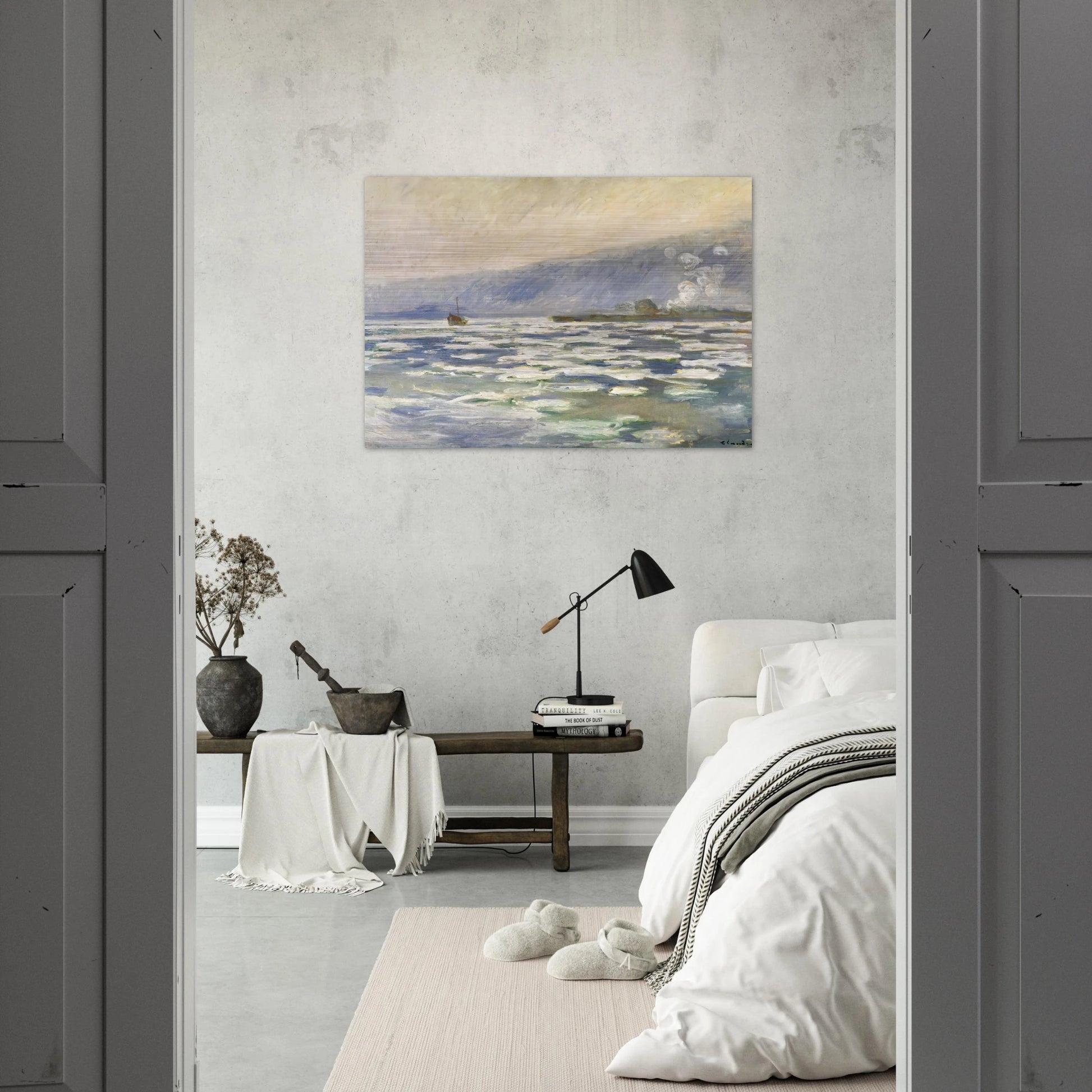Ice, Lock Port Villez - claude monet Brushed Aluminum Print - 70x100 cm / 28x40 inches | claude monet Aluminum Print | claude monet Prints