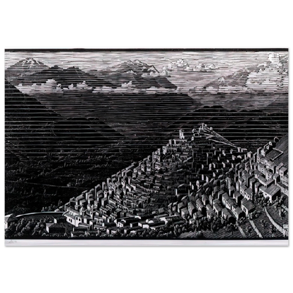 MORANO CALABRIA - MC Escher Brushed Aluminum Print - 70x100 cm / 28x40 inches | MC Escher Aluminum Print | MC Escher Prints