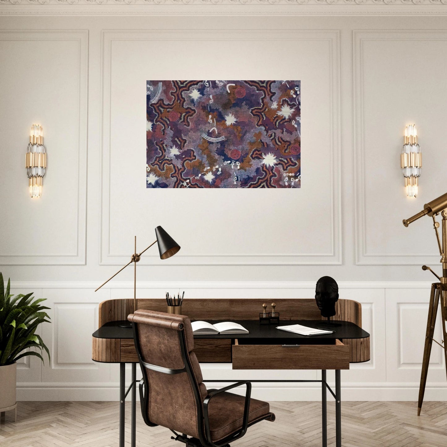 Ngarlu - 1994 - Clifford Possum Tjapaltjarri Brushed Aluminum Print - 70x100 cm / 28x40 inches | Clifford Possum Tjapaltjarri Aluminum Print | Clifford Possum Tjapaltjarri Prints