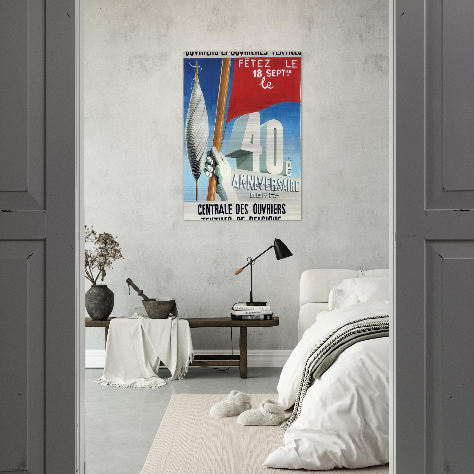 PROJECT OF POSTER THE CENTER OF TEXTILE WORKERS IN BELGIUM CELEBRATION ON 18TH SEPTEMBER 1938 - Rene Magritte Brushed Aluminum Print - 70x100 cm / 28x40 inches | Rene Magritte Aluminum Print | Rene Magritte Prints