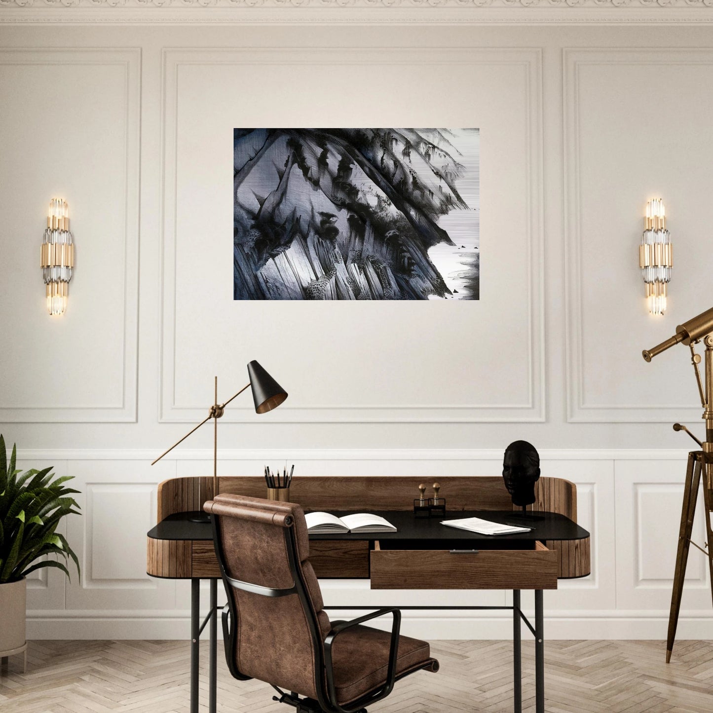 Cliffs of Darkness - Eyvind Earle Brushed Aluminum Print - 70x100 cm / 28x40 inches | Eyvind Earle Aluminum Print | Eyvind Earle Prints